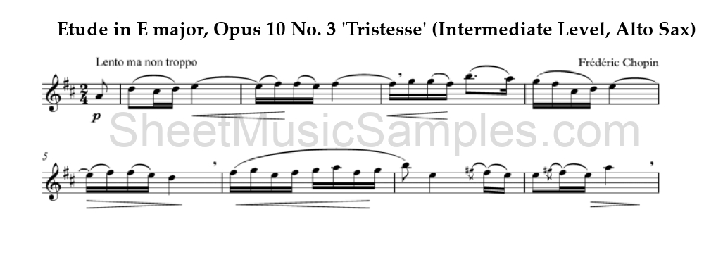 Etude in E major, Opus 10 No. 3 'Tristesse' (Intermediate Level, Alto Sax)