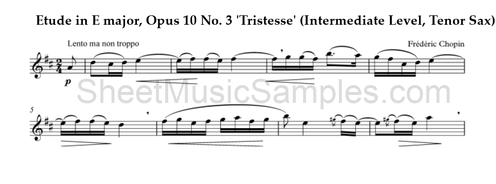 Etude in E major, Opus 10 No. 3 'Tristesse' (Intermediate Level, Tenor Sax)