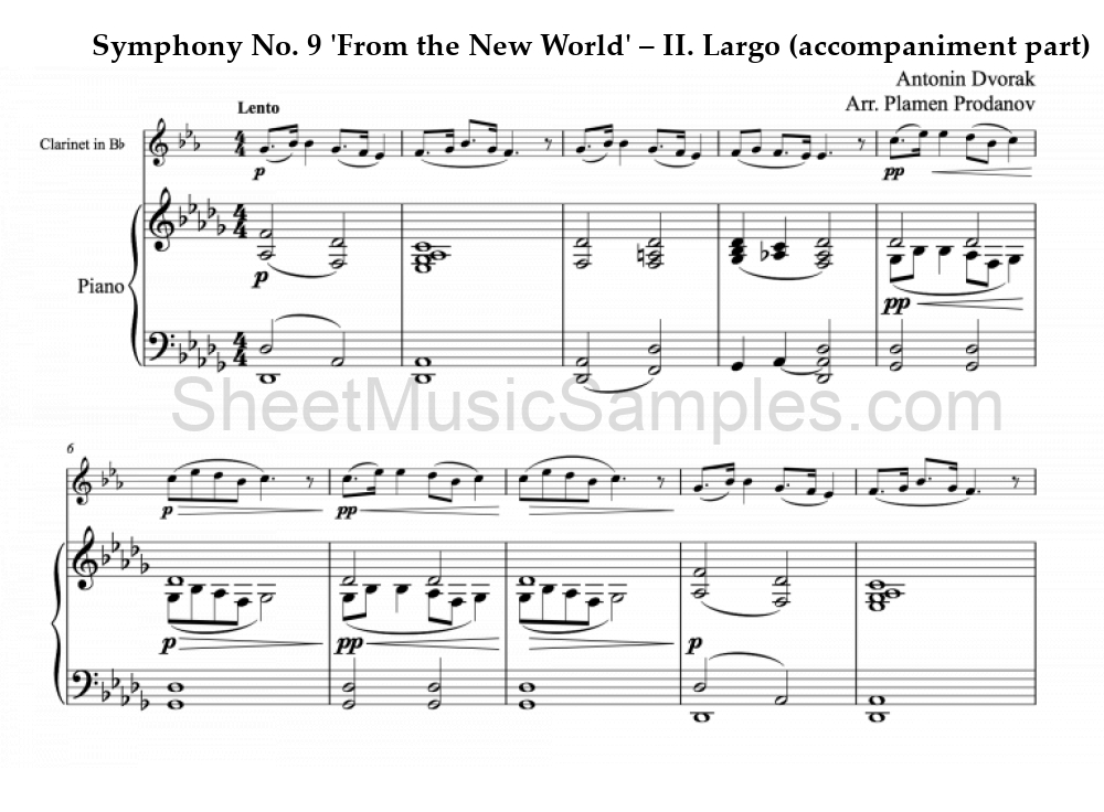 Symphony No. 9 'From the New World' – II. Largo (accompaniment part)