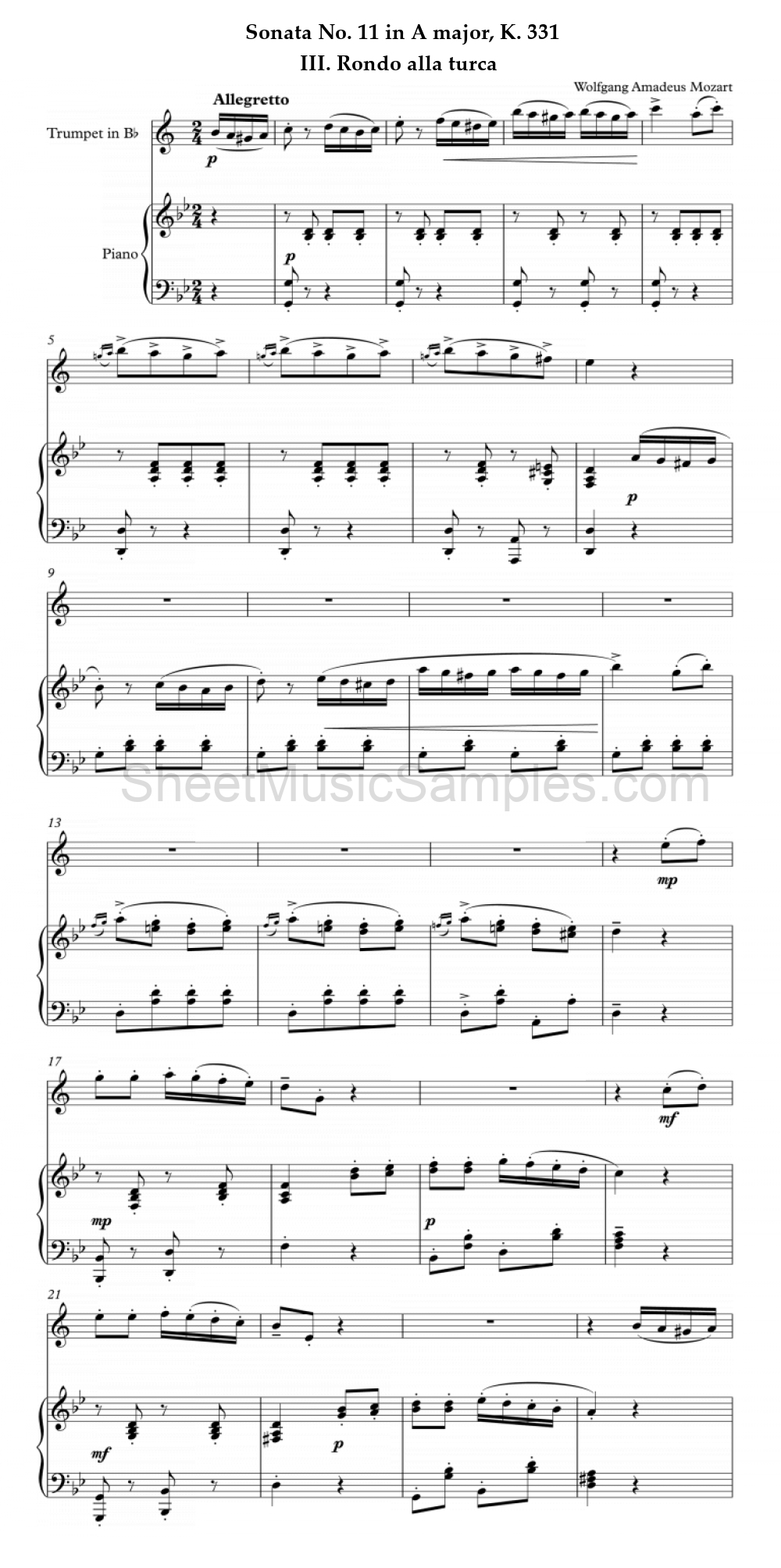 Sonata No. 11 in A major, K. 331 - III. Rondo alla turca