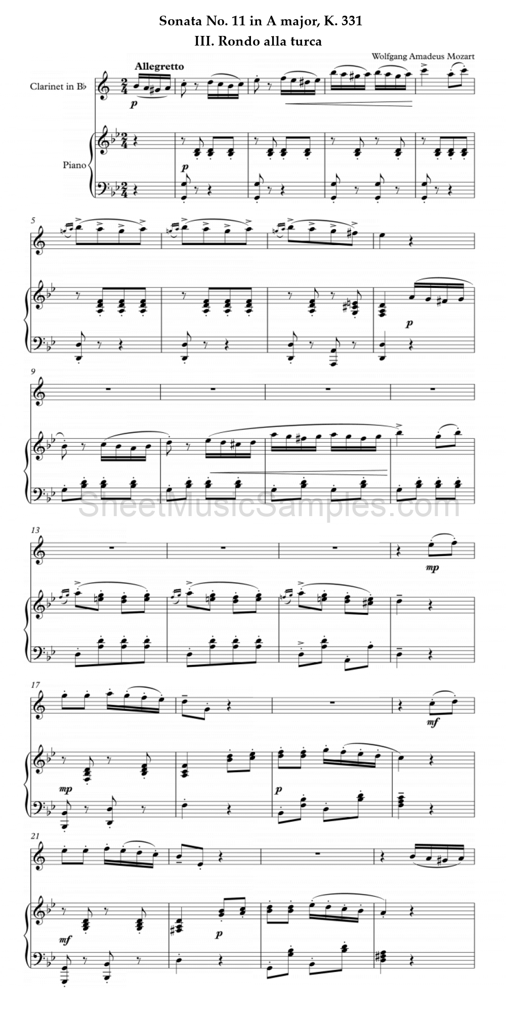 Sonata No. 11 in A major, K. 331 - III. Rondo alla turca