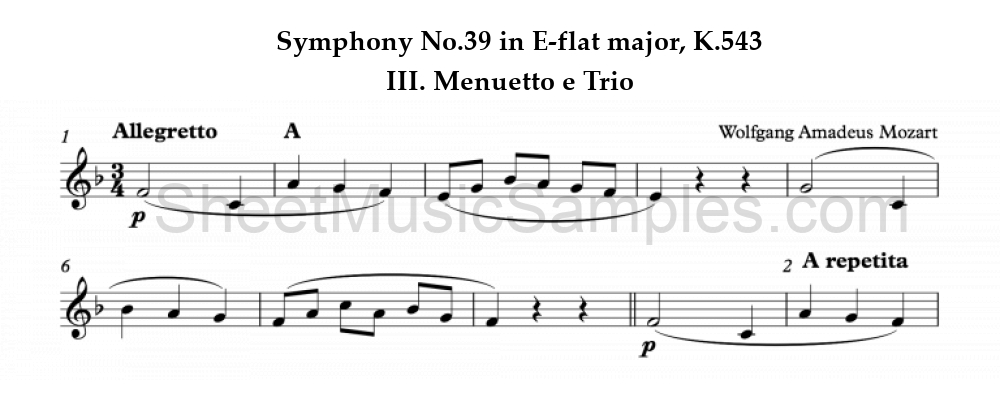 Symphony No.39 in E-flat major, K.543 - III. Menuetto e Trio