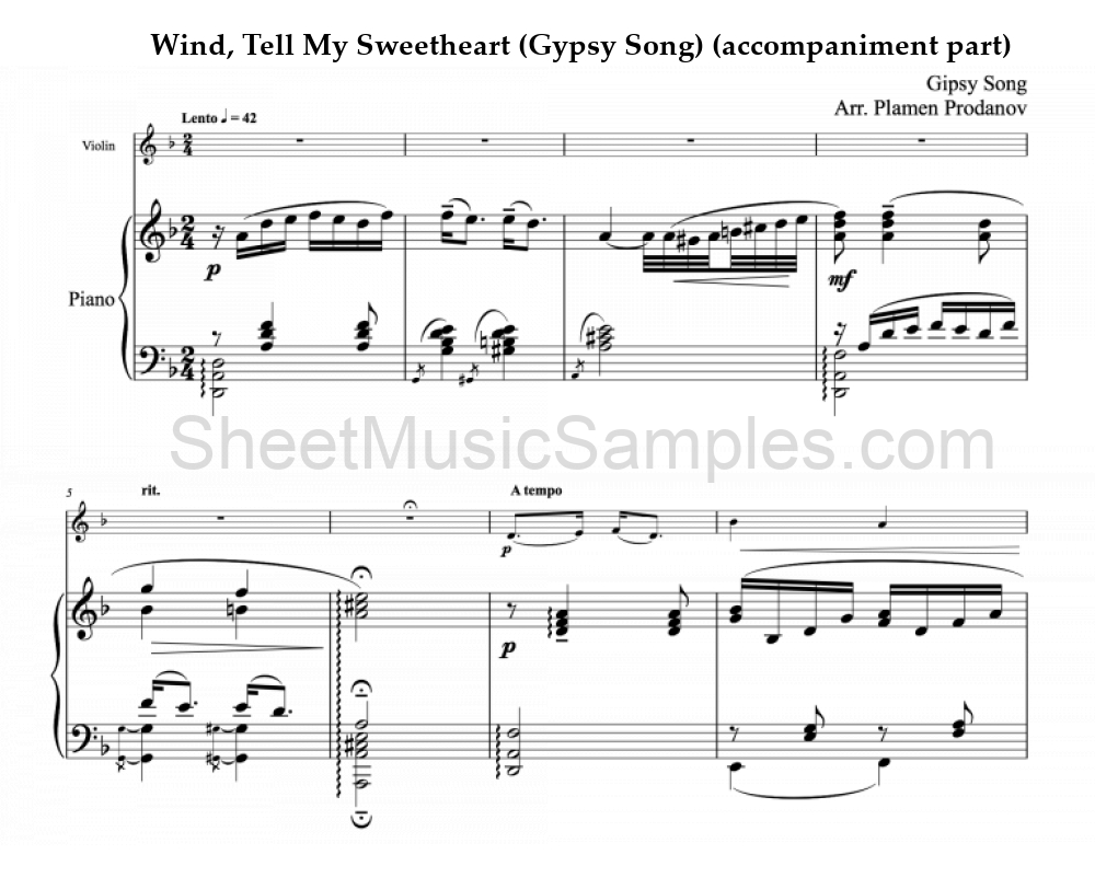 Wind, Tell My Sweetheart (Gypsy Song) (accompaniment part)