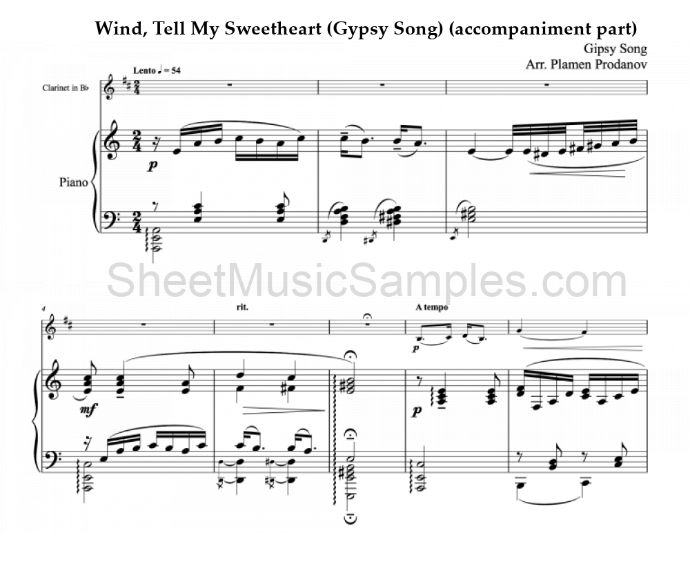 Wind, Tell My Sweetheart (Gypsy Song) (accompaniment part)