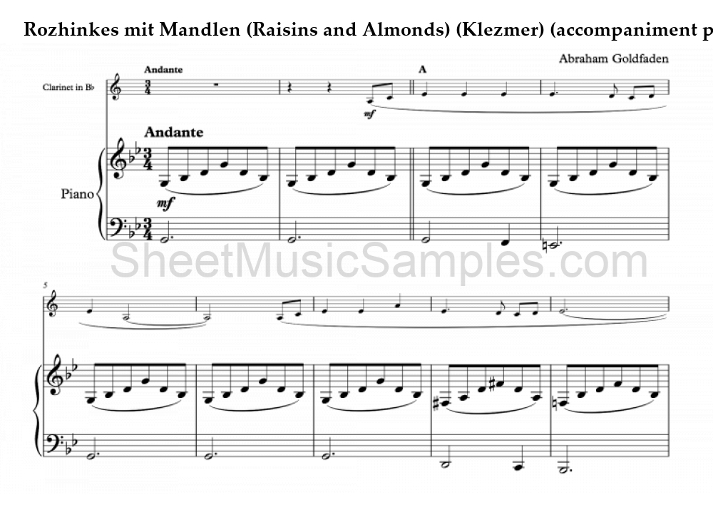 Rozhinkes mit Mandlen (Raisins and Almonds) (Klezmer) (accompaniment part)