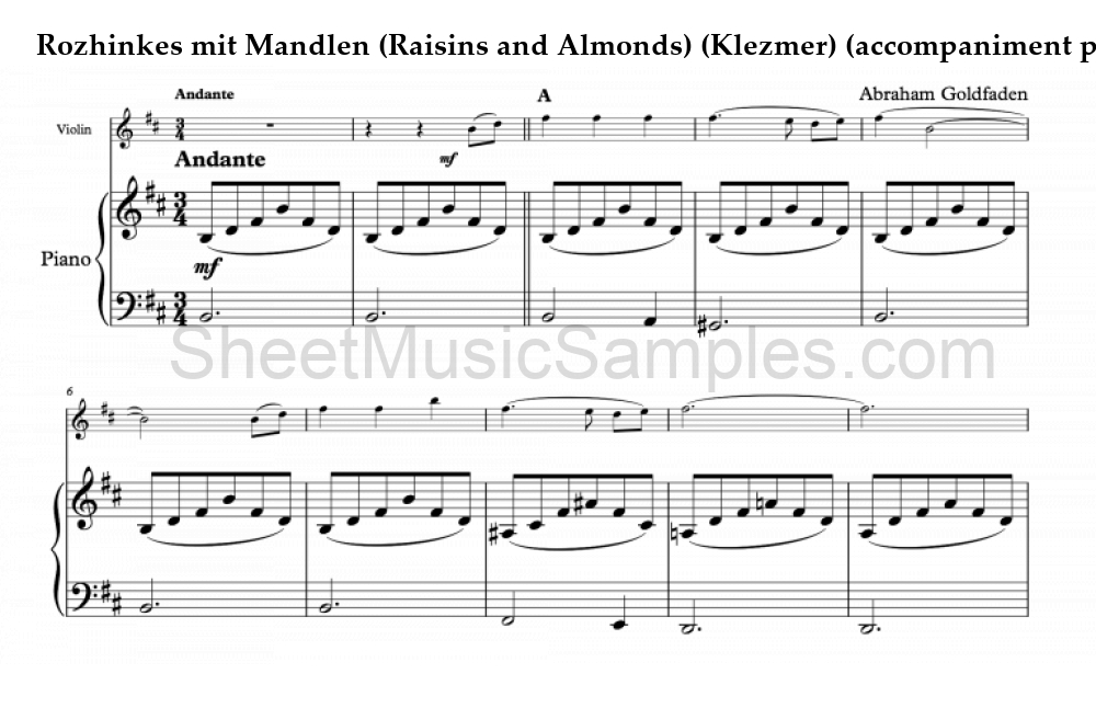 Rozhinkes mit Mandlen (Raisins and Almonds) (Klezmer) (accompaniment part)