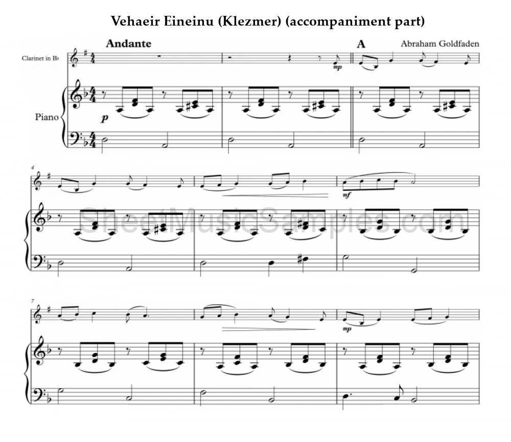 Vehaeir Eineinu (Klezmer) (accompaniment part)