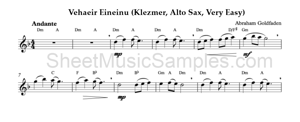 Vehaeir Eineinu (Klezmer, Alto Sax, Very Easy)