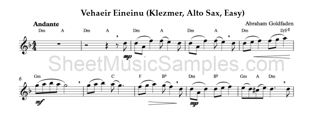 Vehaeir Eineinu (Klezmer, Alto Sax, Easy)