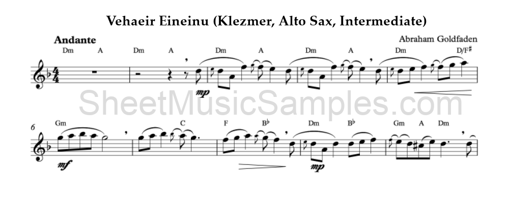 Vehaeir Eineinu (Klezmer, Alto Sax, Intermediate)