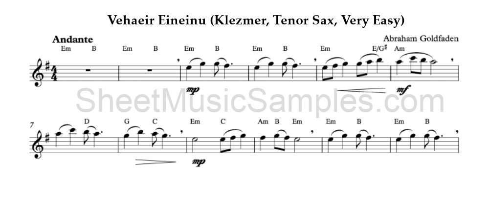 Vehaeir Eineinu (Klezmer, Tenor Sax, Very Easy)