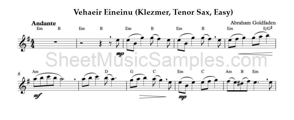 Vehaeir Eineinu (Klezmer, Tenor Sax, Easy)