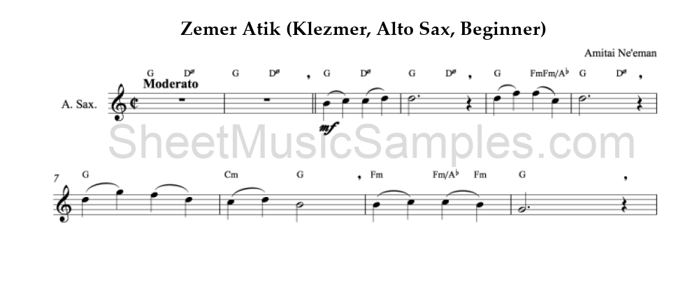 Zemer Atik (Klezmer, Alto Sax, Beginner)