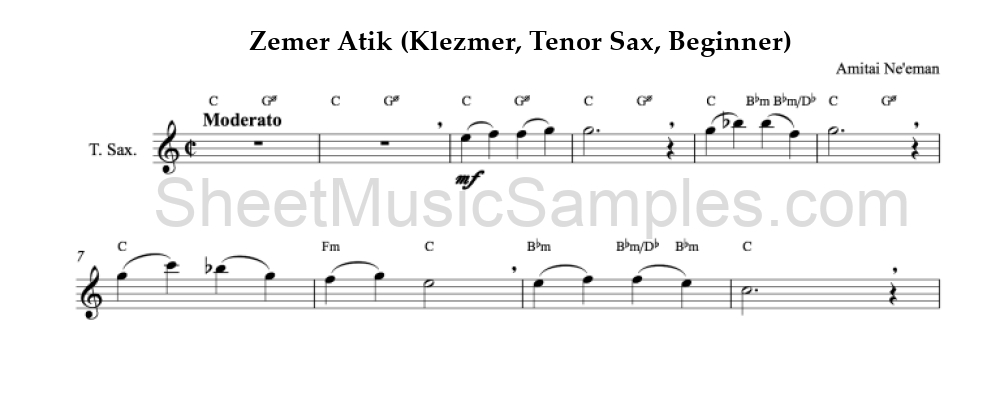 Zemer Atik (Klezmer, Tenor Sax, Beginner)