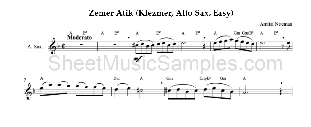 Zemer Atik (Klezmer, Alto Sax, Easy)