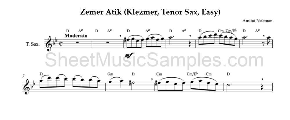 Zemer Atik (Klezmer, Tenor Sax, Easy)