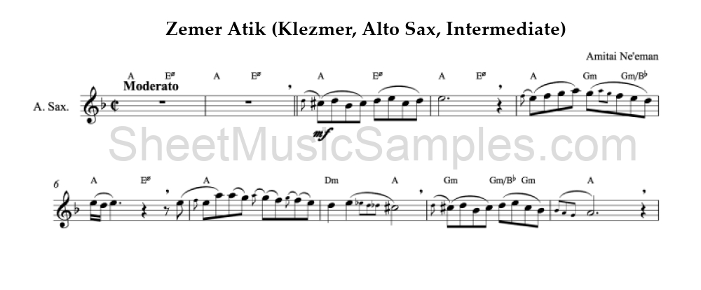 Zemer Atik (Klezmer, Alto Sax, Intermediate)