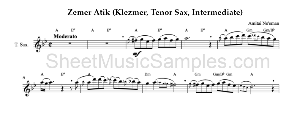 Zemer Atik (Klezmer, Tenor Sax, Intermediate)