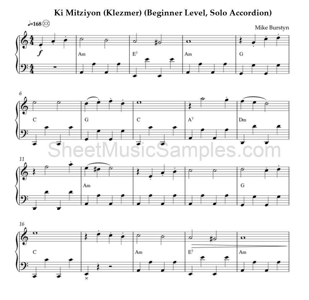 Ki Mitziyon (Klezmer) (Beginner Level, Solo Accordion)