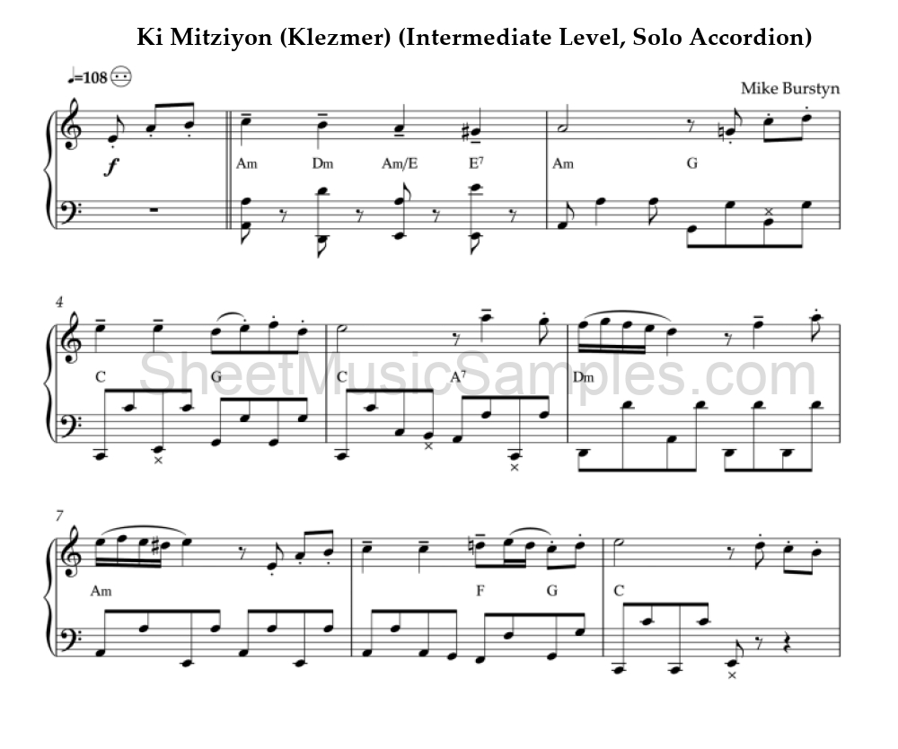 Ki Mitziyon (Klezmer) (Intermediate Level, Solo Accordion)