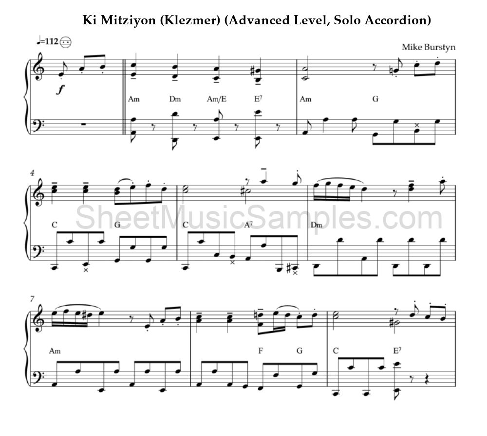 Ki Mitziyon (Klezmer) (Advanced Level, Solo Accordion)