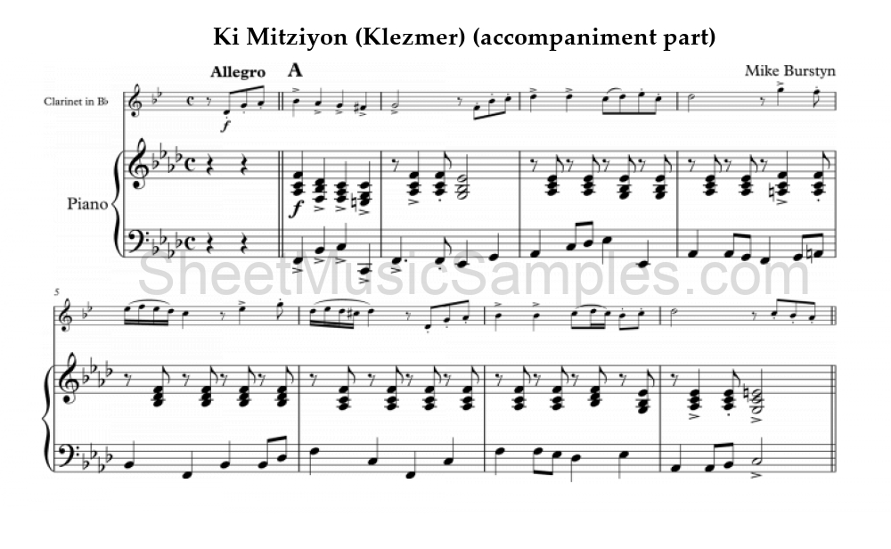 Ki Mitziyon (Klezmer) (accompaniment part)