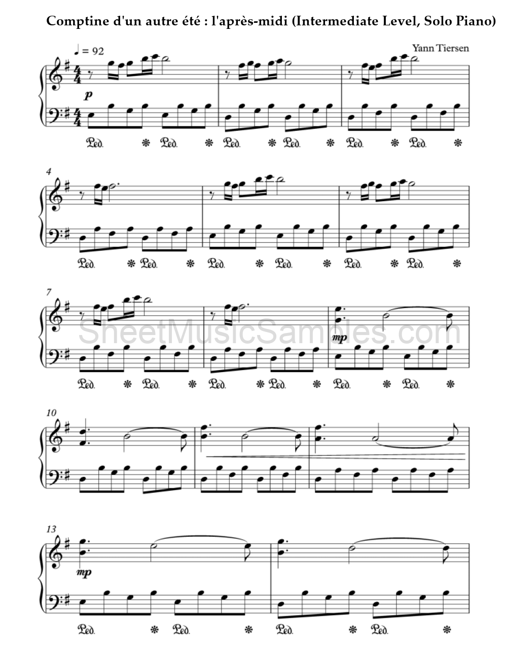 Comptine d'un autre été : l'après-midi (Intermediate Level, Solo Piano)