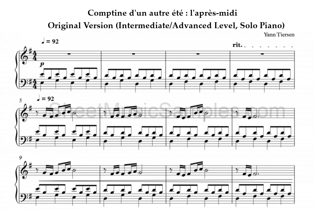 Comptine d'un autre été : l'après-midi - Original Version (Intermediate/Advanced Level, Solo Piano)