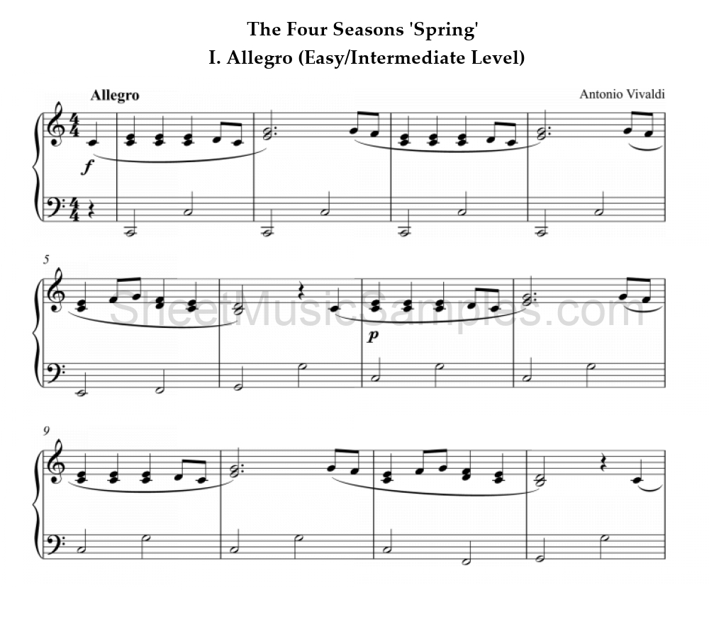 The Four Seasons 'Spring' - I. Allegro (Easy/Intermediate Level)