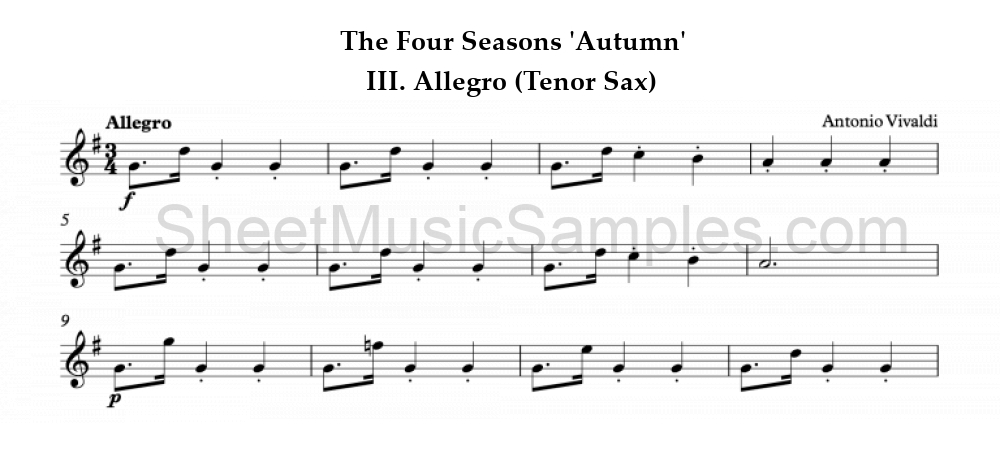 The Four Seasons 'Autumn' - III. Allegro (Tenor Sax)