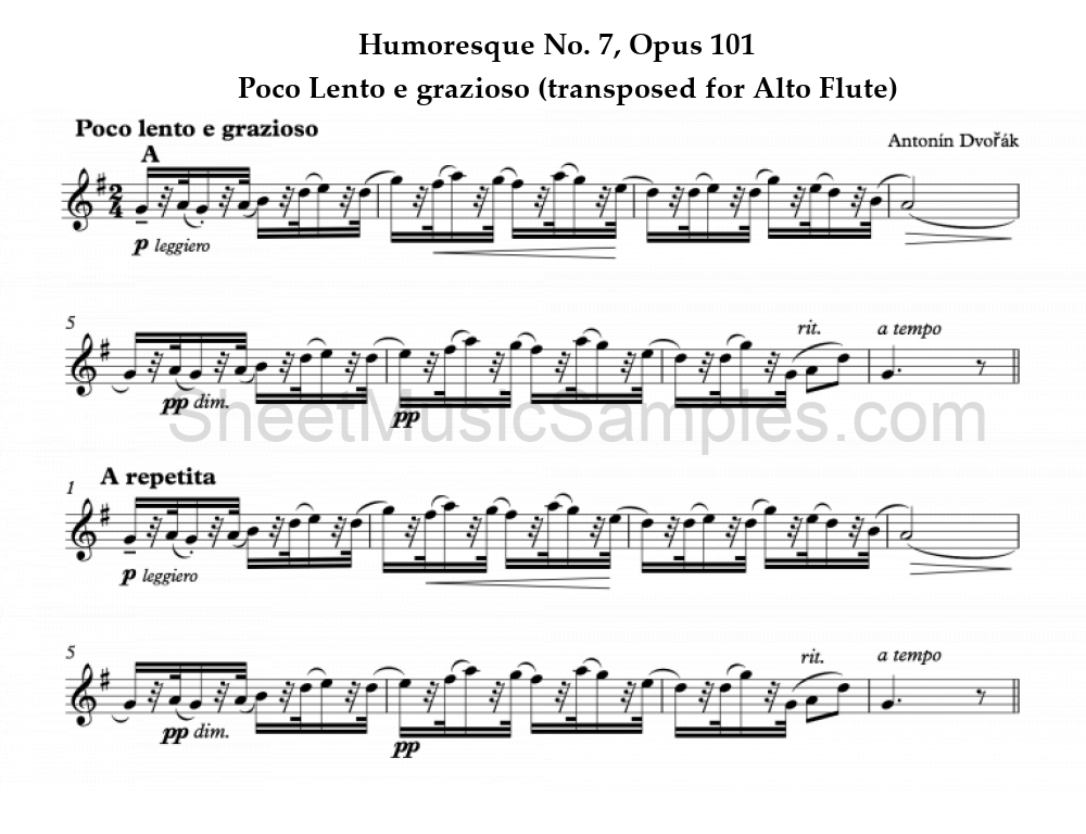 Humoresque No. 7, Opus 101 - Poco Lento e grazioso (transposed for Alto Flute)