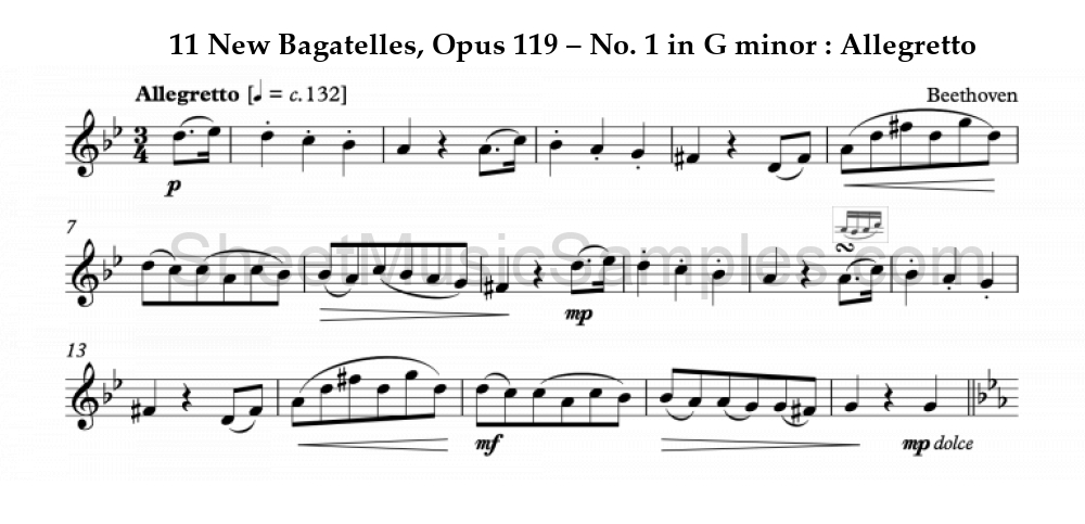 11 New Bagatelles, Opus 119 – No. 1 in G minor : Allegretto