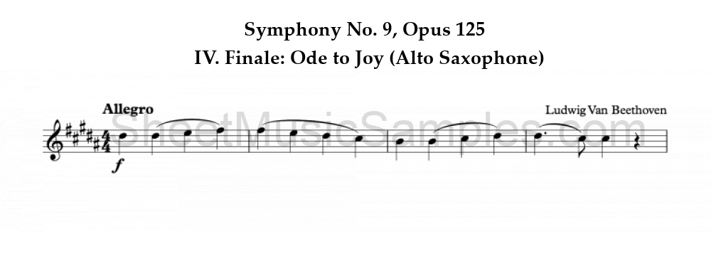 Symphony No. 9, Opus 125 - IV. Finale: Ode to Joy (Alto Saxophone)