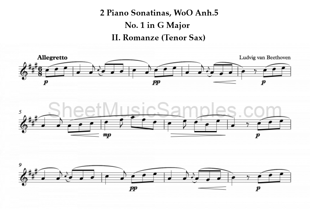 2 Piano Sonatinas, WoO Anh.5 - No. 1 in G Major - II. Romanze (Tenor Sax)