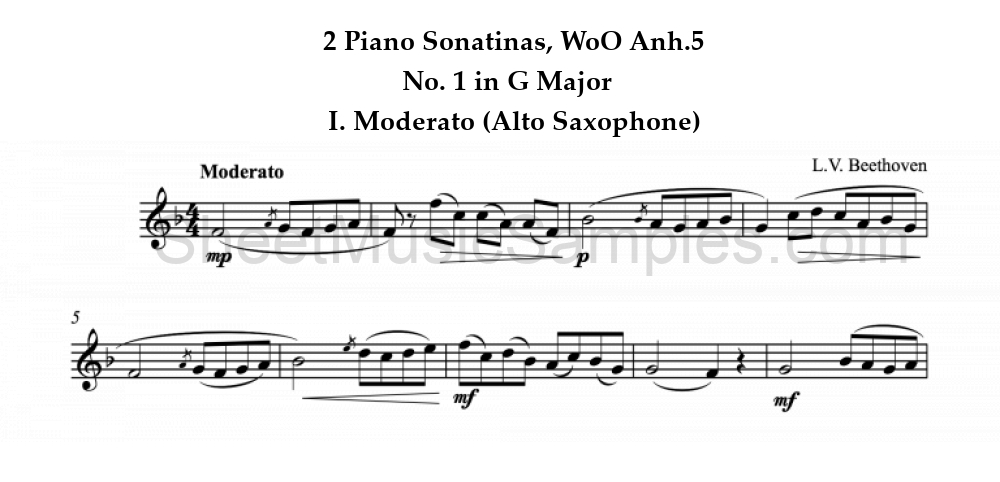 2 Piano Sonatinas, WoO Anh.5 - No. 1 in G Major - I. Moderato (Alto Saxophone)