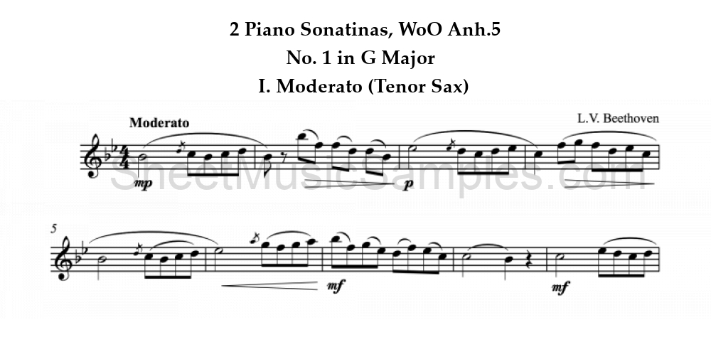 2 Piano Sonatinas, WoO Anh.5 - No. 1 in G Major - I. Moderato (Tenor Sax)