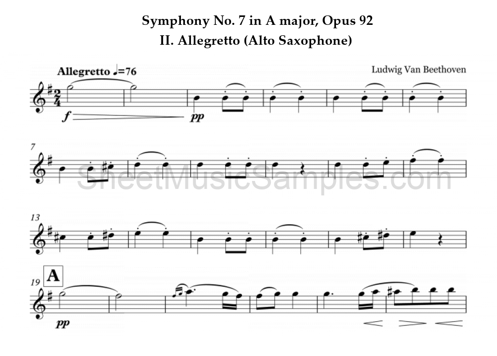 Symphony No. 7 in A major, Opus 92 - II. Allegretto (Alto Saxophone)