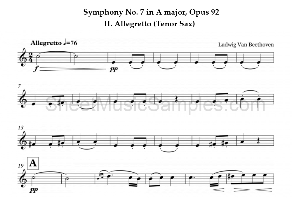 Symphony No. 7 in A major, Opus 92 - II. Allegretto (Tenor Sax)