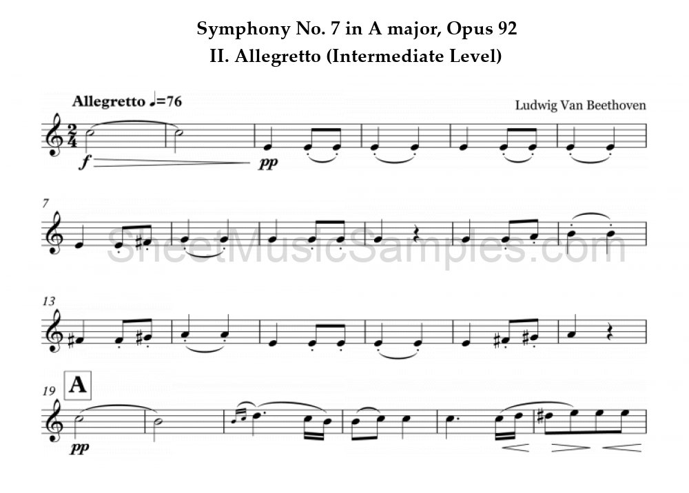 Symphony No. 7 in A major, Opus 92 - II. Allegretto (Intermediate Level)