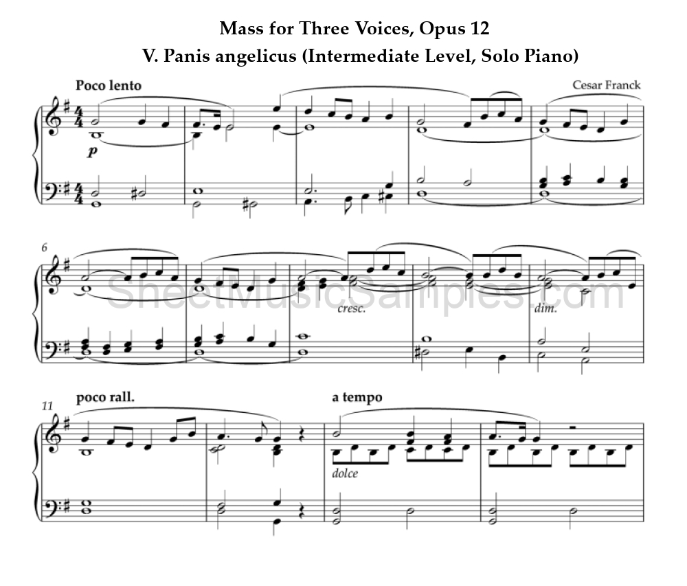 Mass for Three Voices, Opus 12 - V. Panis angelicus (Intermediate Level, Solo Piano)