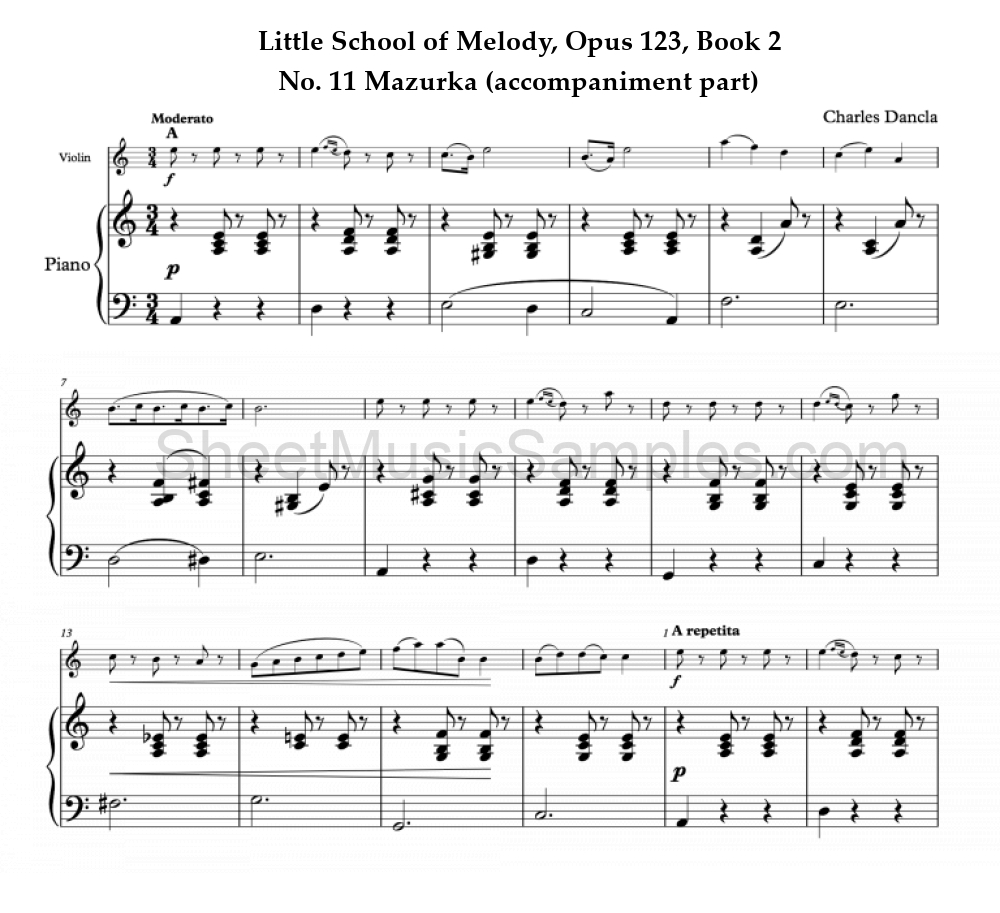 Little School of Melody, Opus 123, Book 2 - No. 11 Mazurka (accompaniment part)