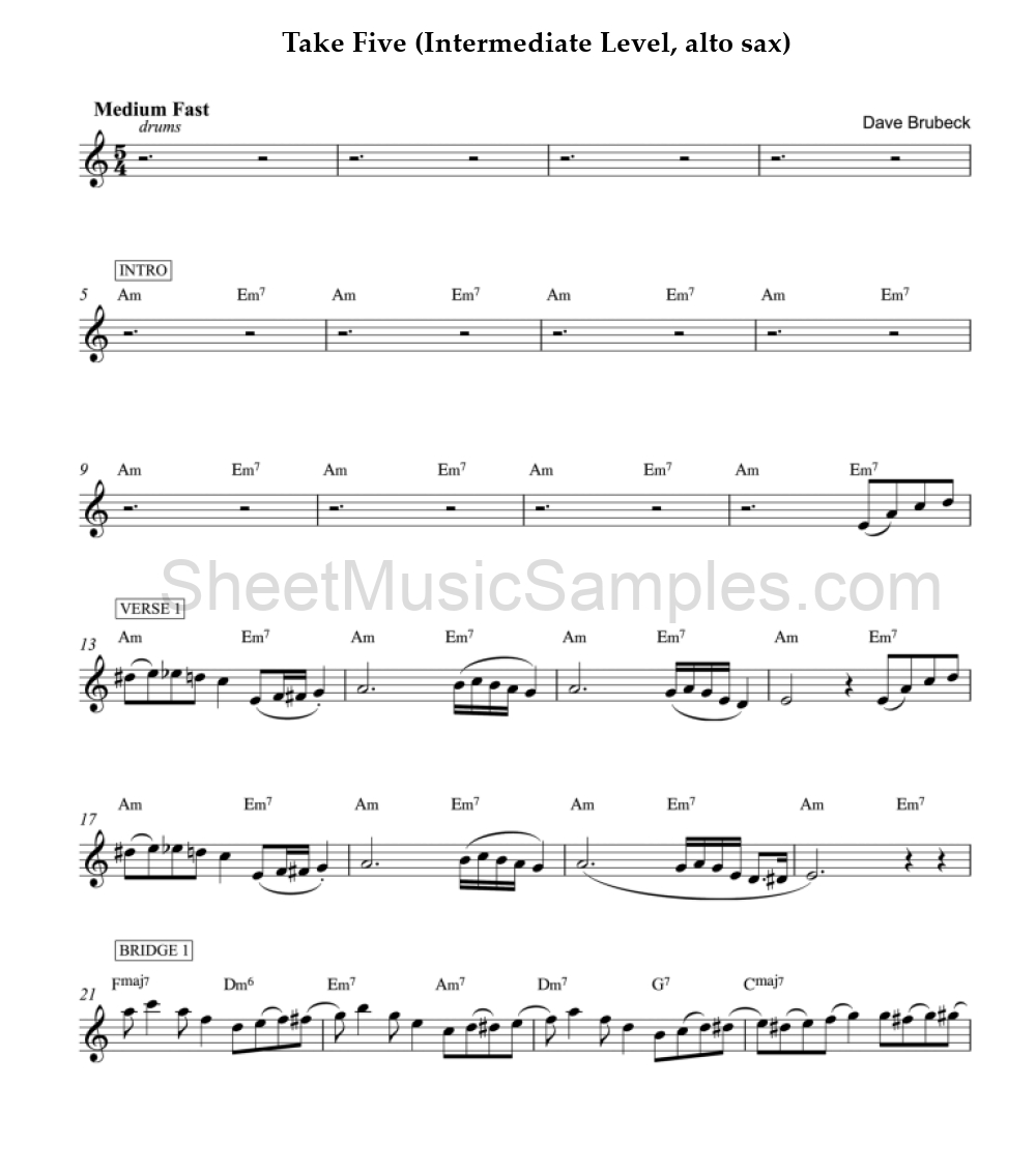 Take Five (Intermediate Level, alto sax)