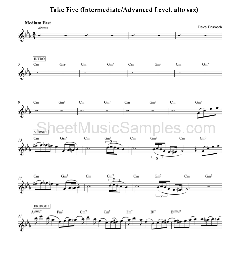 Take Five (Intermediate/Advanced Level, alto sax)