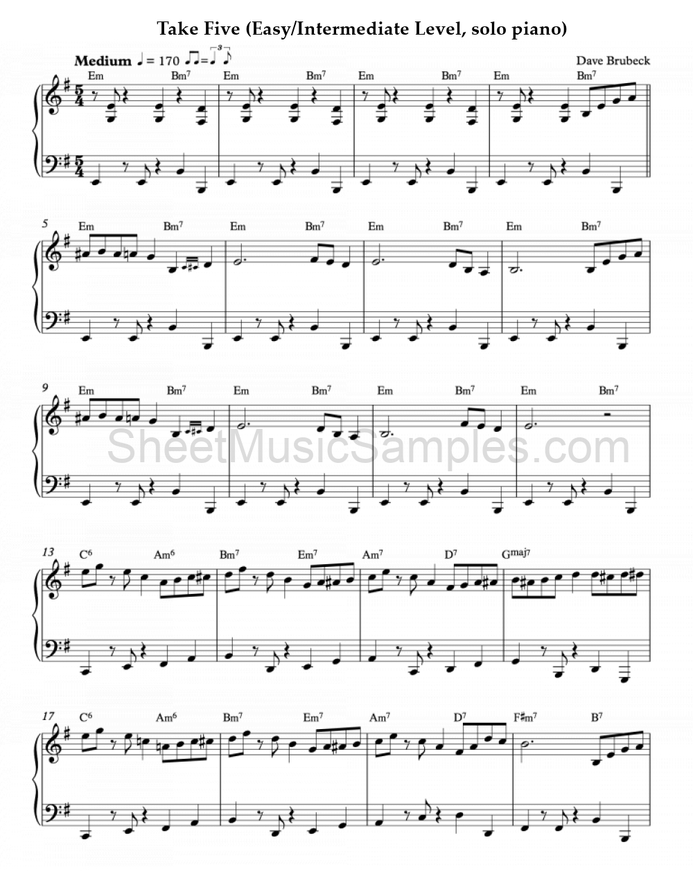 Take Five (Easy/Intermediate Level, solo piano)