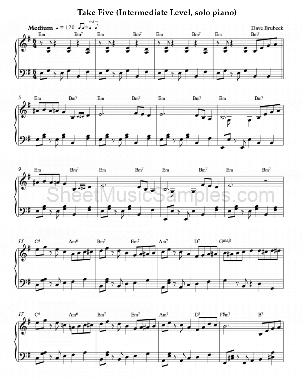 Take Five (Intermediate Level, solo piano)