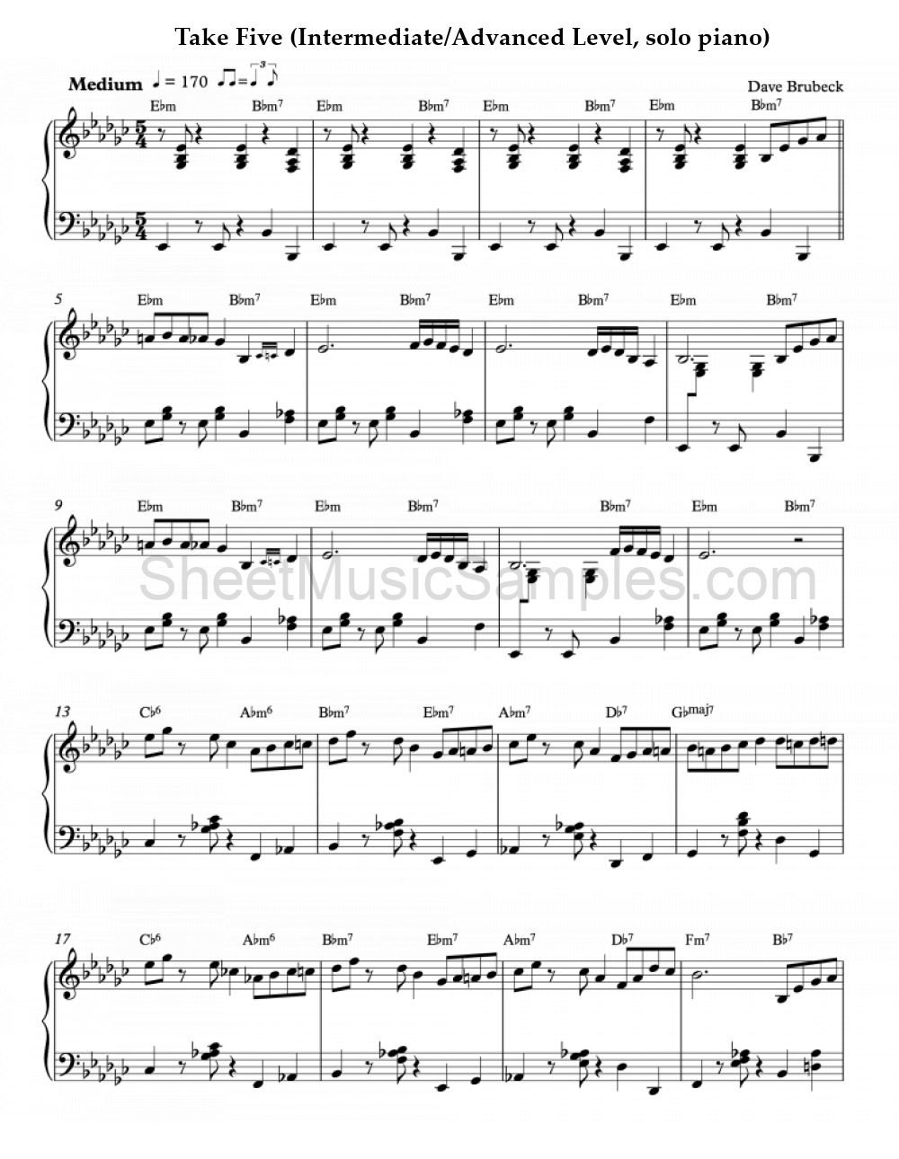 Take Five (Intermediate/Advanced Level, solo piano)