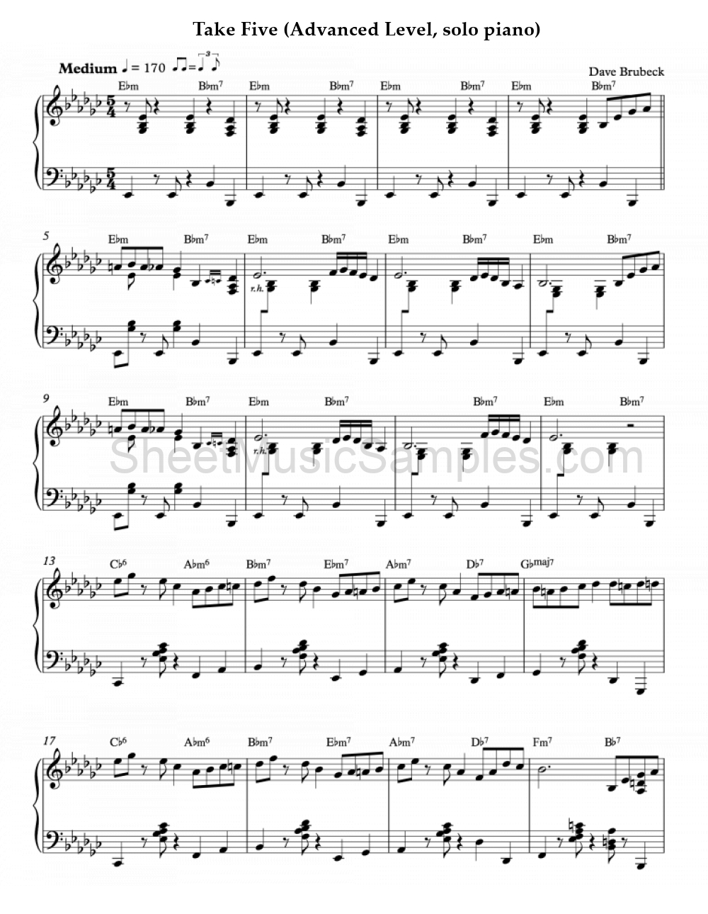 Take Five (Advanced Level, solo piano)