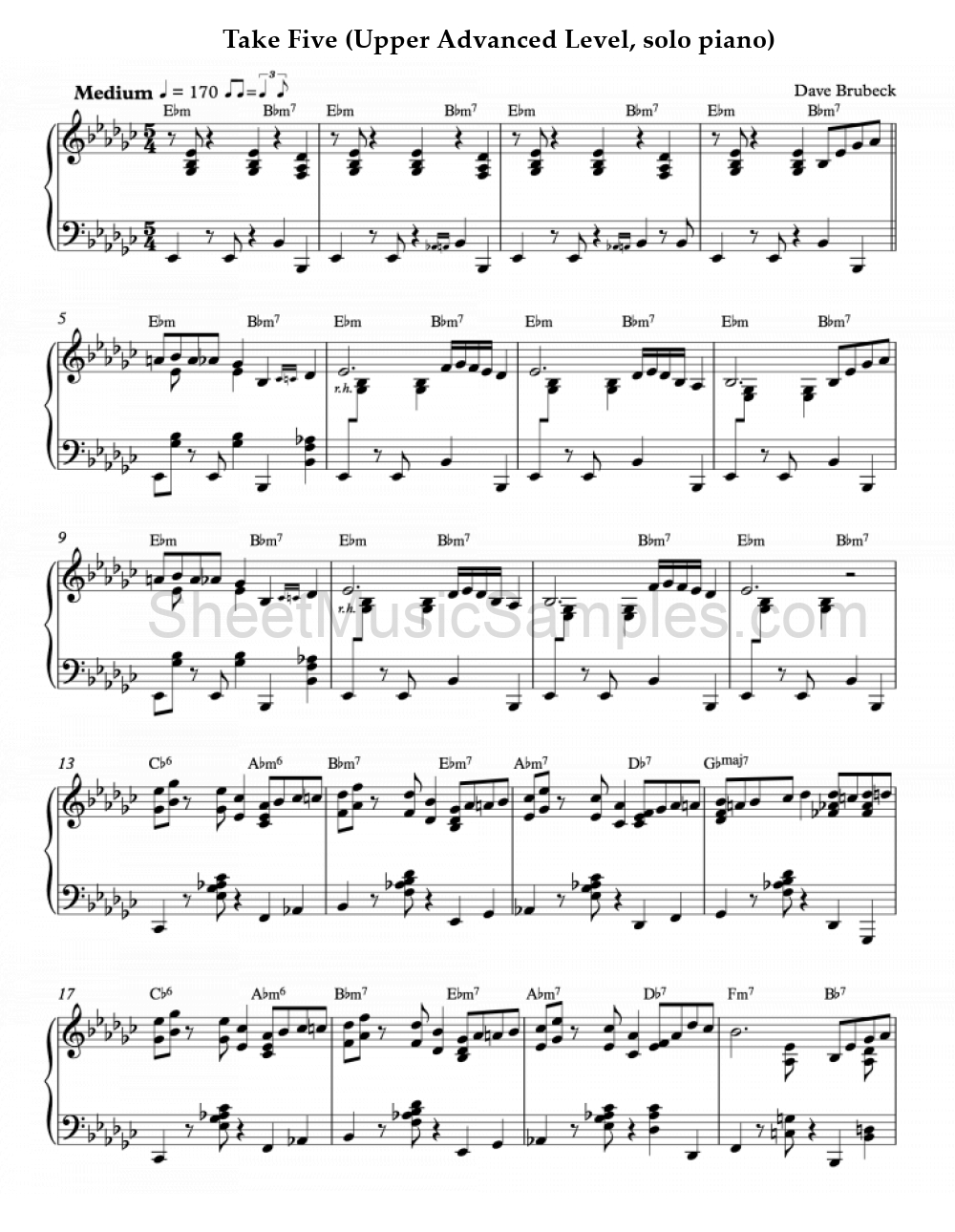 Take Five (Upper Advanced Level, solo piano)