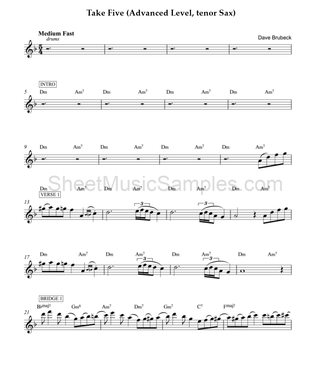 Take Five (Advanced Level, tenor Sax)