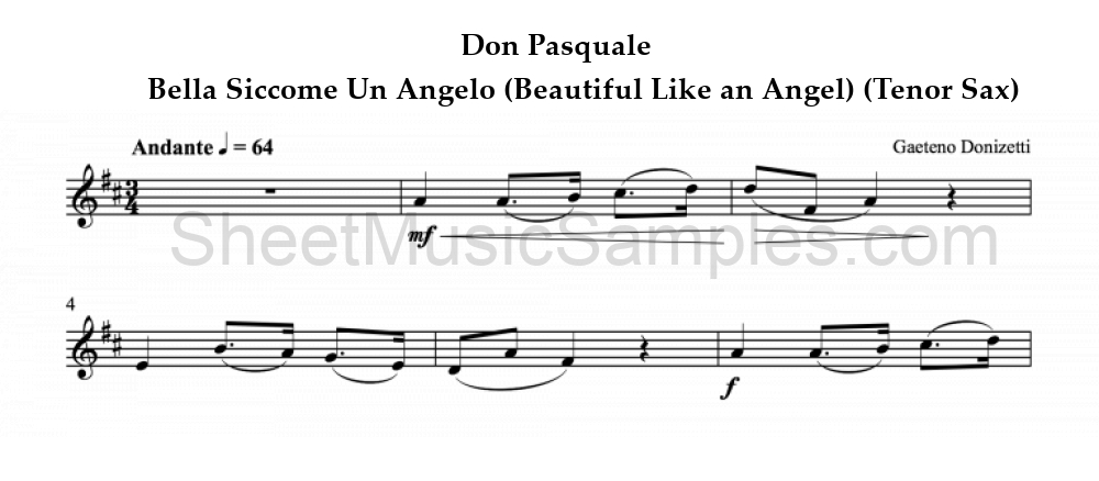 Don Pasquale - Bella Siccome Un Angelo (Beautiful Like an Angel) (Tenor Sax)